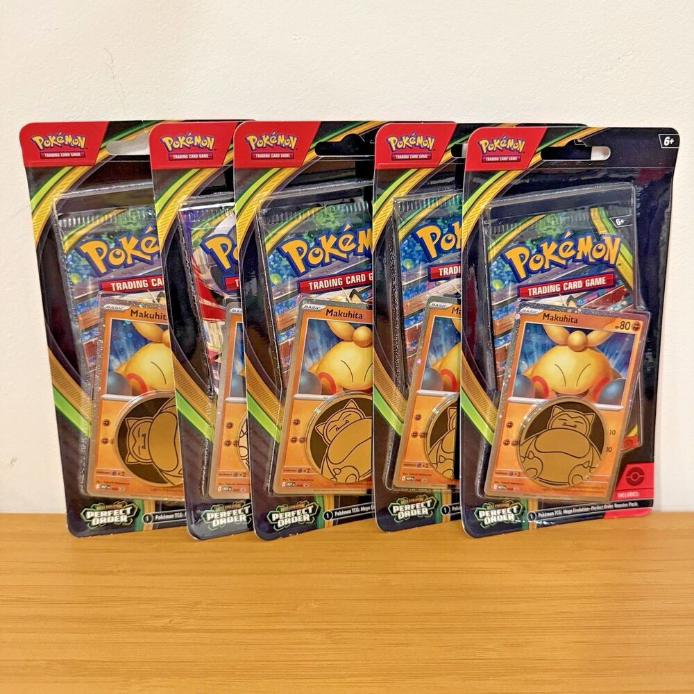 5 X Pokemon TCG Perfect Order Booster Pack Makuhita Promo Card Coin
